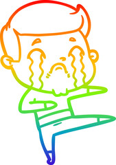 rainbow gradient line drawing cartoon man crying