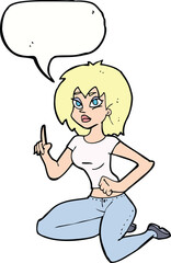 cartoon sitting woman with idea with speech bubble