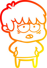 warm gradient line drawing cartoon exhausted boy
