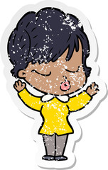 distressed sticker of a cartoon woman with eyes shut