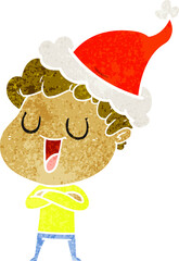 laughing retro cartoon of a man wearing santa hat
