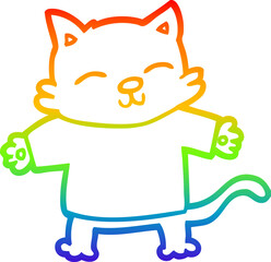 rainbow gradient line drawing happy cartoon cat