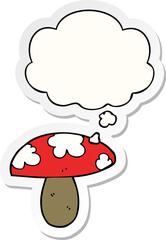 cartoon mushroom and thought bubble as a printed sticker
