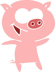 cheerful pig flat color style cartoon