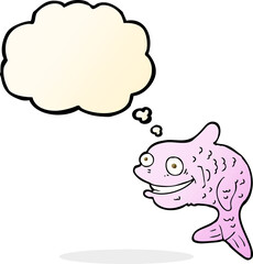 cartoon happy fish with thought bubble