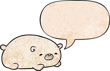 cute cartoon polar bear and speech bubble in retro texture style