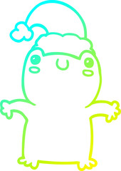 cold gradient line drawing cute cartoon frog wearing christmas hat