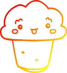 warm gradient line drawing cartoon cupcake with face