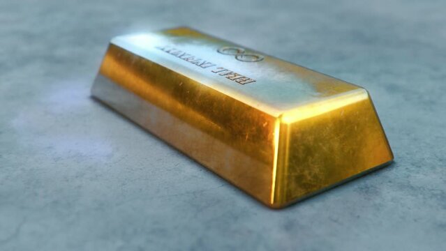 3d animation of the chemical element aurum. periodic table 79. gold bar