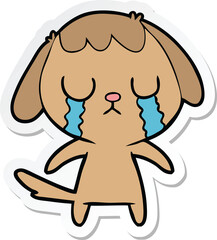 sticker of a cute cartoon dog crying