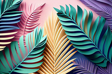 Tropical paper palm leaves frame. Summer tropical leaf. Origami exotic hawaiian jungle