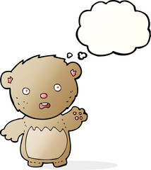 cartoon worried teddy bear with thought bubble