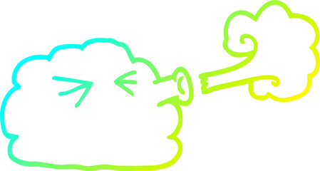 cold gradient line drawing cartoon cloud blowing a gale