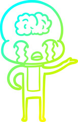 cold gradient line drawing cartoon big brain alien crying