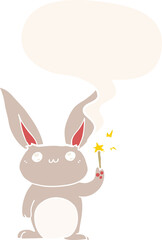 cute cartoon rabbit and speech bubble in retro style
