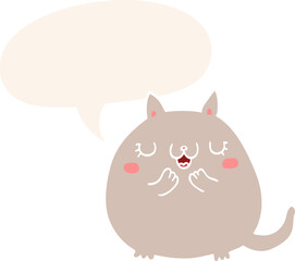 cartoon cute cat and speech bubble in retro style