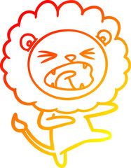 warm gradient line drawing cartoon angry lion
