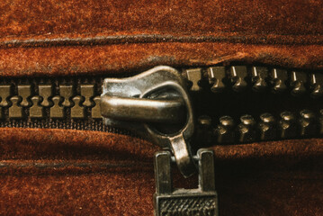 Zipper on brown retro jacket