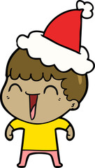 line drawing of a happy man wearing santa hat