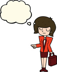 cartoon businesswoman pointing with thought bubble