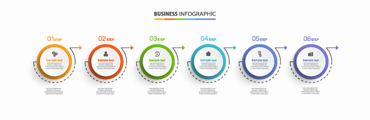 Business vector infographic template with 6 options or steps. Can be used for workflow layout, diagram, annual report, web design