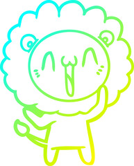 cold gradient line drawing happy cartoon lion