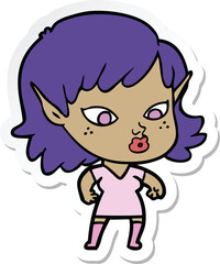 sticker of a pretty cartoon elf girl