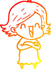 warm gradient line drawing cartoon happy woman