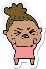 sticker of a cartoon angry woman