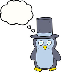 thought bubble cartoon penguin wearing hat