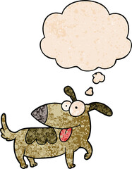 cartoon happy dog and thought bubble in grunge texture pattern style