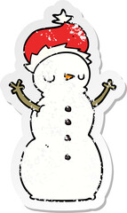 distressed sticker of a cartoon snowman