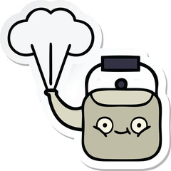 sticker of a cute cartoon steaming kettle