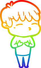 rainbow gradient line drawing cartoon frustrated man