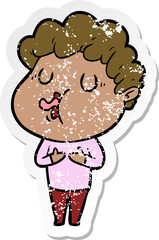 distressed sticker of a cartoon man singing