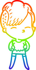 rainbow gradient line drawing cartoon squinting girl