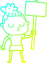 cold gradient line drawing cartoon calm woman
