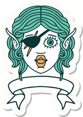 elf rogue character face with banner sticker