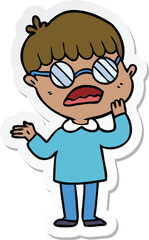 sticker of a cartoon confused boy wearing spectacles