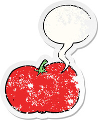 cartoon tomato and speech bubble distressed sticker