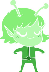 smiling alien girl flat color style cartoon