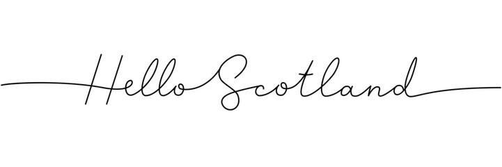 Hello Scotland - word with continuous one line. Minimalist drawing of phrase illustration. Scotland country - continuous one line illustration.