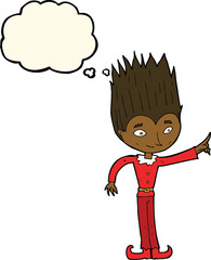 cartoon magic christmas elf with thought bubble