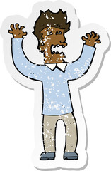 retro distressed sticker of a cartoon terrified man