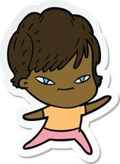 sticker of a cartoon happy woman