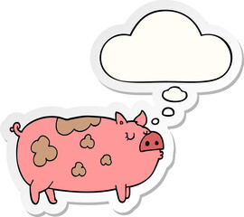 cartoon pig and thought bubble as a printed sticker