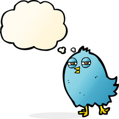 funny cartoon bird with thought bubble