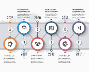 Timeline infographic concept data diagram with 6 options