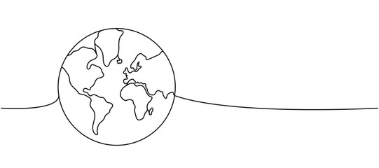 Earth silhouette one line continuous drawing. World map silhouette continuous one line illustration. Vector minimalist linear illustration.