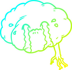 cold gradient line drawing cartoon brain with headache